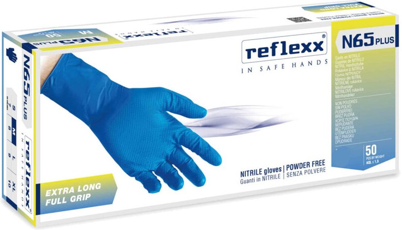 N65 Plus extra lange Nitrilhandschuhe mit vollem Griff - s - Reflexx
