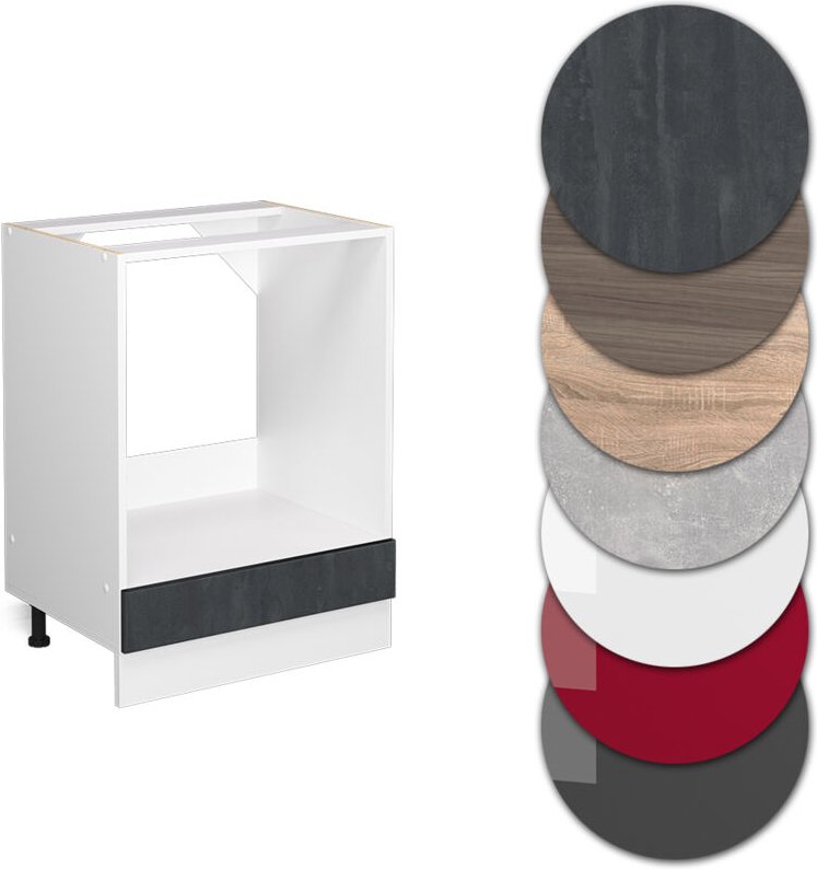 Vicco - Herdumbauschrank R-Line, Schwarz Beton, 60 cm ap Eiche