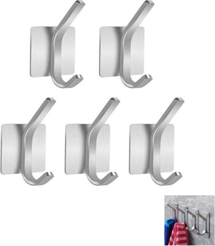 Alovez - 5er-Pack selbstklebende Haken aus Edelstahl 304 für Badezimmerhandtücher, Wandgarderobe