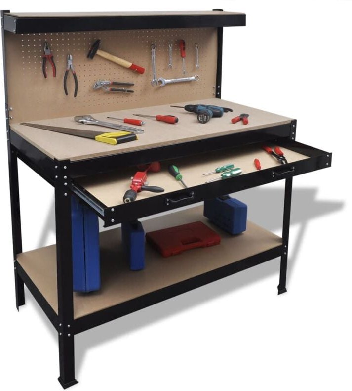 Werkbank mit Lochwand und Schublade