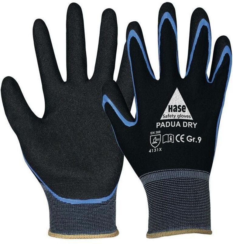 Hase Safety Gloves - hase 508640-10 Handschuhe Padua Dry Größe 10 schwarz/blau en 388 PSA-Kategorie i