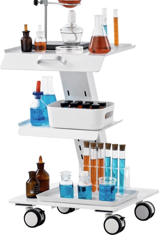 Mophorn - 3-lagiger Laborwagen, Rollwagen aus Metall mit Lenkrollen, Tragkraft 100 kg, mobiler Tablettwagen für Labor, K...
