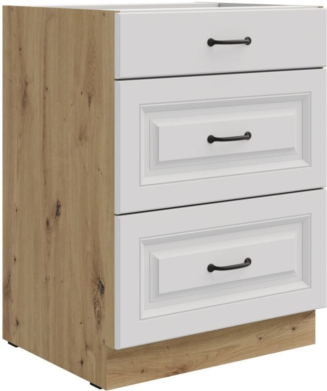 Küchen Preisbombe - Küchen Unterschrank 60 cm Stilo Weiß + Eiche Artisan Vollauszug Soft-Close Küche