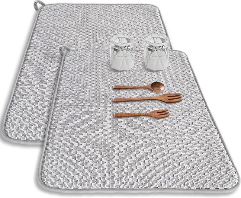 Thumbnail - 2er-Pack Abtropfmatte aus Mikrofaser, 60 x 45 cm, saugfähiges Abtropfgestell für die Küchentheke, großes Abtropfpad für ...