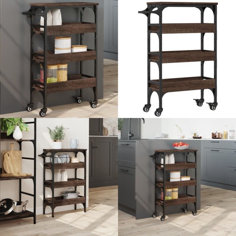 Küchenwagen Braun Eichen-Optik 53x20x76 cm Holzwerkstoff - Küchentisch - Küchenschrank - Kücheninsel - Holztisch - Essti...