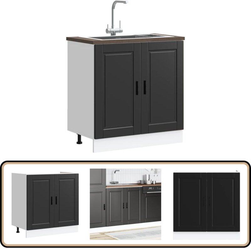 Spülenunterschrank Porto Schwarz 80x46x81,5 cm Holzwerkstoff - Vidaxl