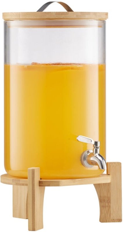 Mophorn Getränkespender (1 x 8 L) aus Glas mit tropffreiem Zapfhahn und Holzständer – ideal für Restaurants, Partys und ...