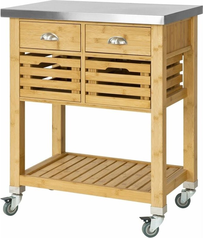 SoBuy FKW40-N Servierwagen mit 2 Körben Küchenwagen Küchenschrank Rollwagen mit Edelstahlplatte BHT ca: 73x93x46cm