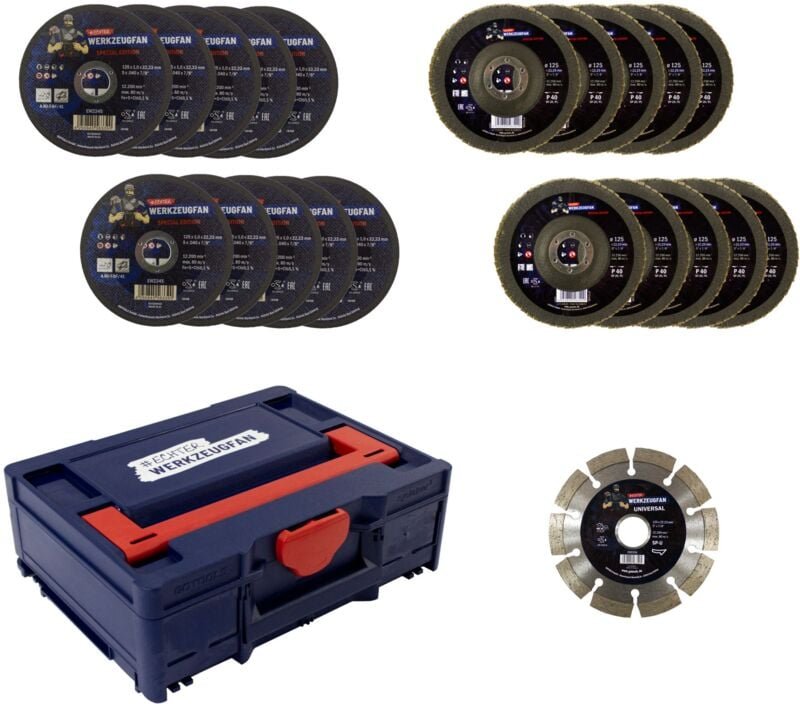 Metabo - Echter Werkzeugfan Schleifmittelpaket, Trennscheiben, Diamanttrennscheibe, 125 mm & Systainer