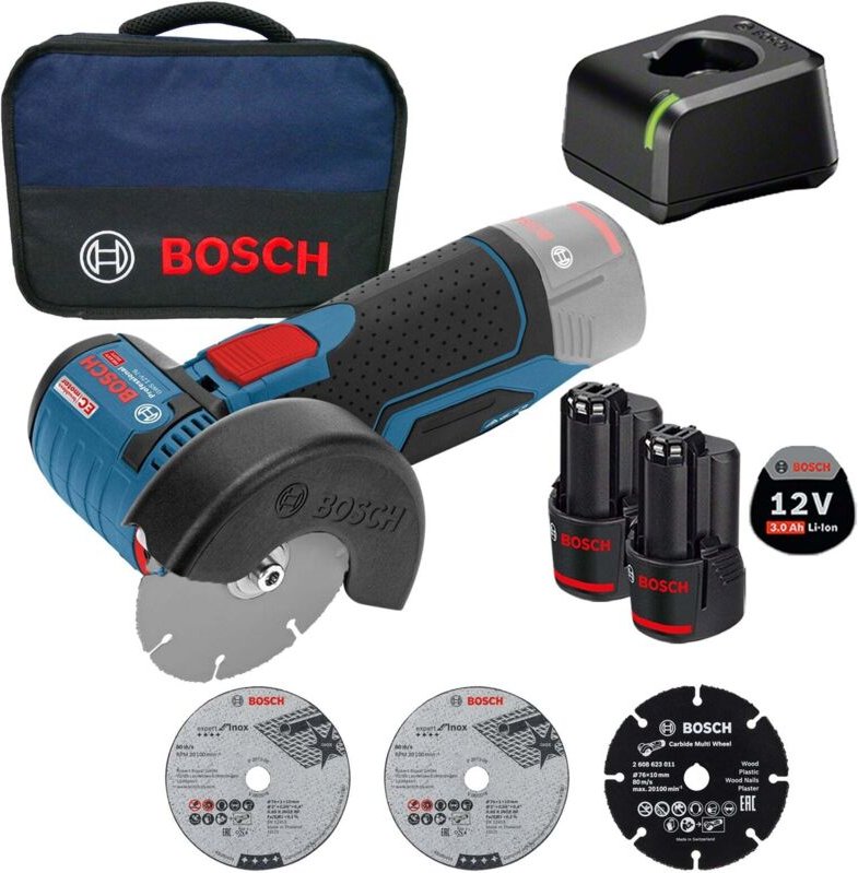 Bosch - Akku-Winkelschleifer gws 12V-76 ø 76 mm / 2x 3,0 Ah Akku + Ladegerät im Softbag