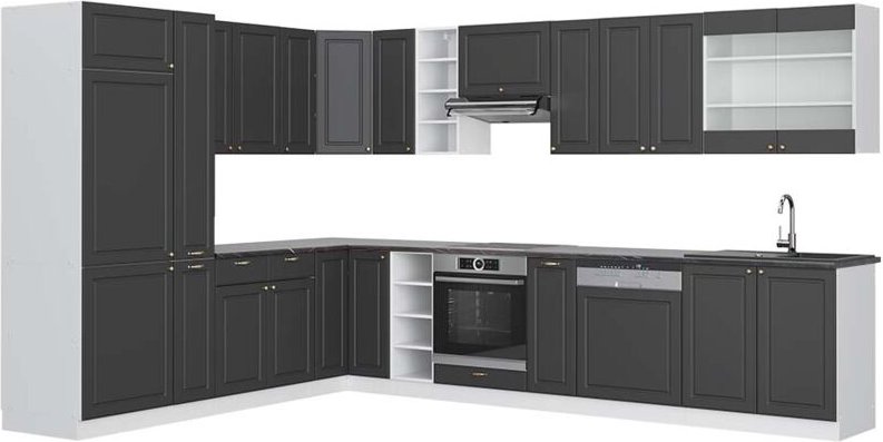 Vicco - Eckküche Fame-Line, Anthrazit-Gold/Weiß, 347 x 257 cm , ap Anthrazit