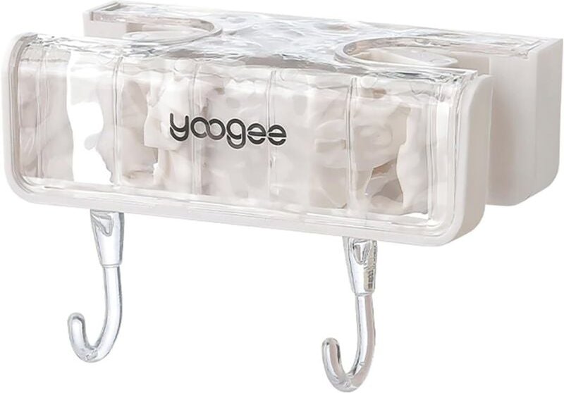 Mopphalter – Badezimmer-Organizer mit Haken – doppelseitige Wandhalterung – stanzfrei – Weiß