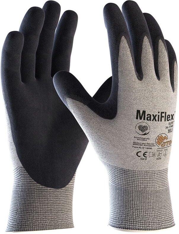 Thumbnail - MaxiFlex® Elite™ ESD Nylon-Strickhandschuhe (34-774B), Hellgrau/Schwarz