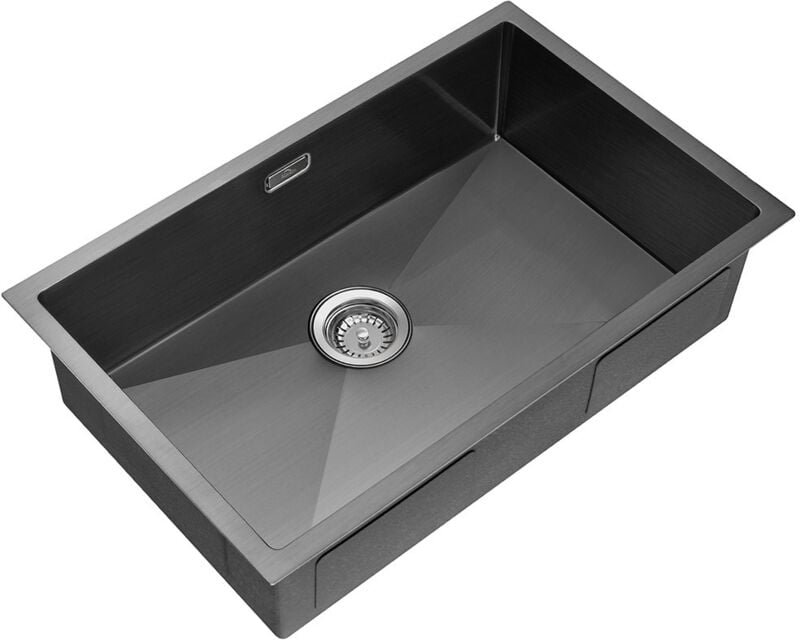 Küchenspüle 1 Becken 70 x 44 cm aus Edelstahl, quadratische Spüle mit Überlauf- und Abflussset, Arbeitsplatte oder Einba...