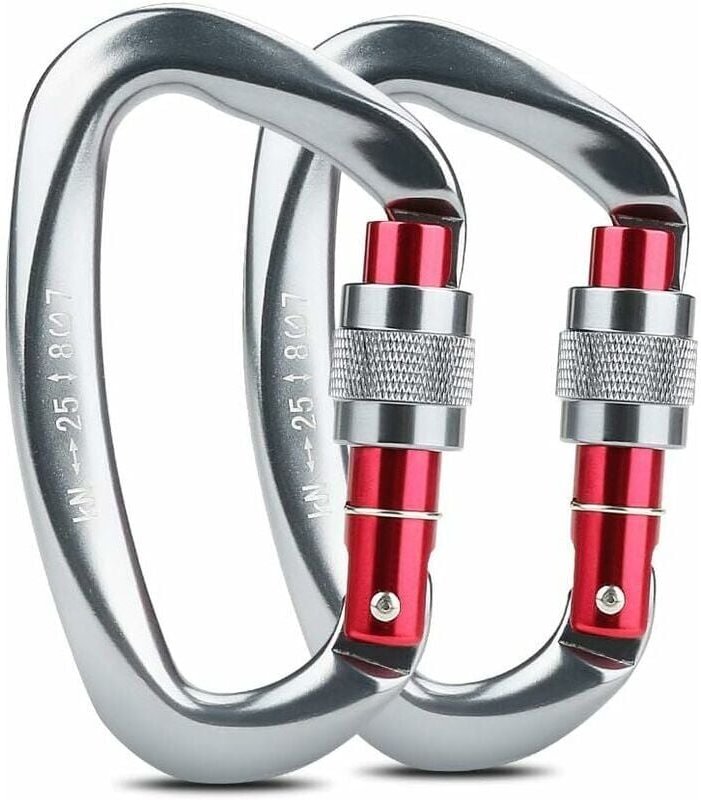 Thumbnail - Kletterkarabiner, 2 Stück Karabiner mit automatischer Verriegelung, D-Ring-Karabiner aus Aluminium und Edelstahl zum Kle...