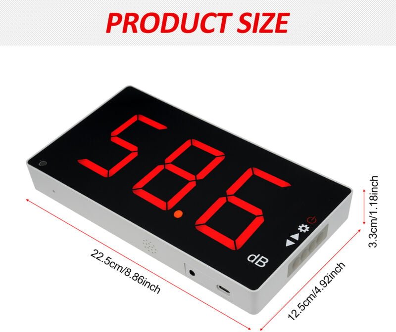 Schallpegelmesser mit großem, digitalem, wandmontiertem LCD-Bildschirm, Dezibel-Lautstärkemessgerät, Messinstrument mit ...