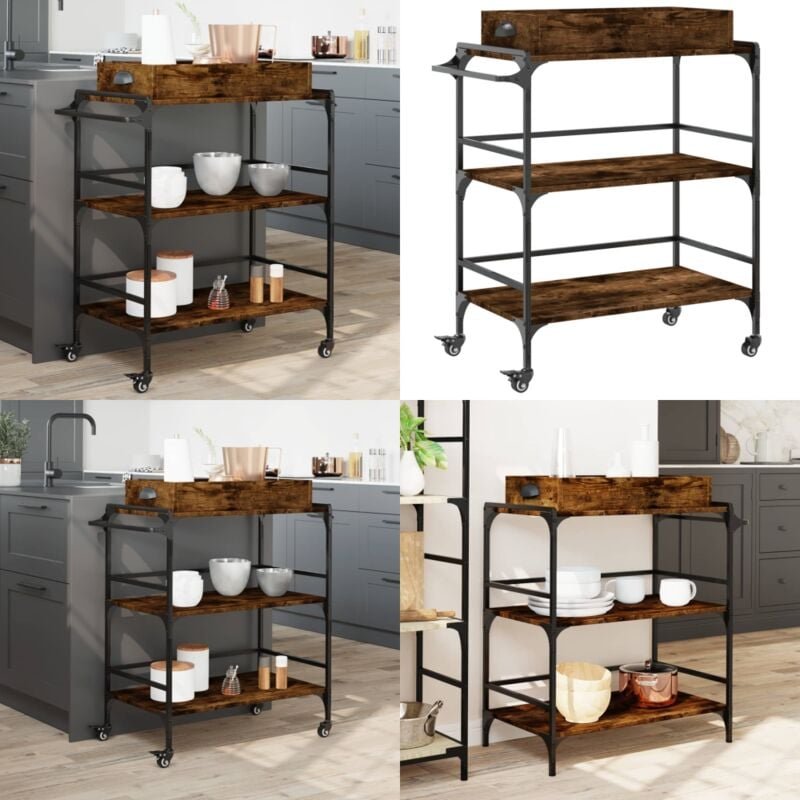 Küchenwagen Räuchereiche 81,5x41x92,5 cm Holzwerkstoff - Küchentisch - Küchenschrank - Servierwagen - Lagertisch - Mobil...