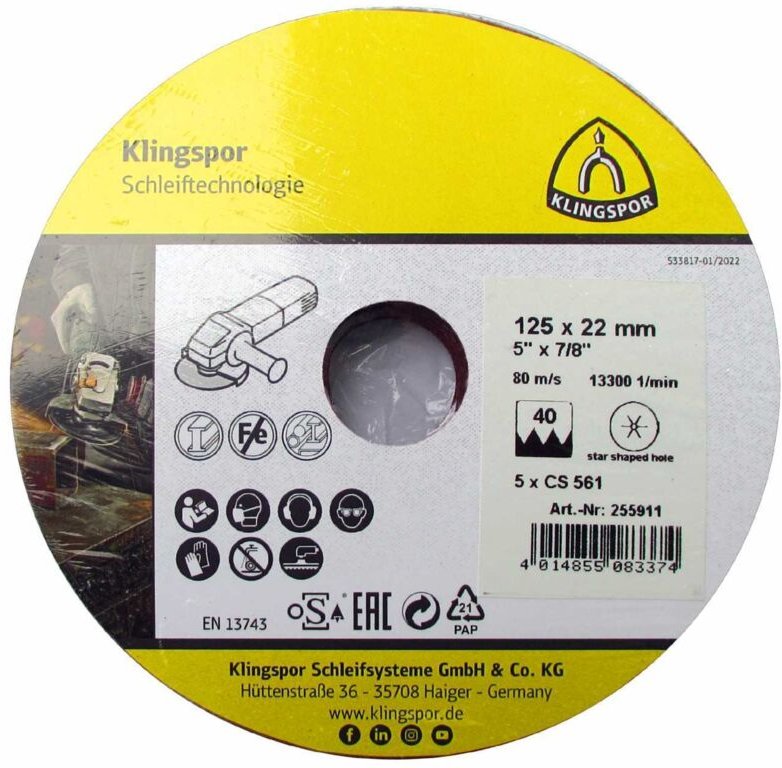 Klingspor Fiberscheiben SB-Verpackt FI/CS561/40/S/30/125X22/5 25 Stk