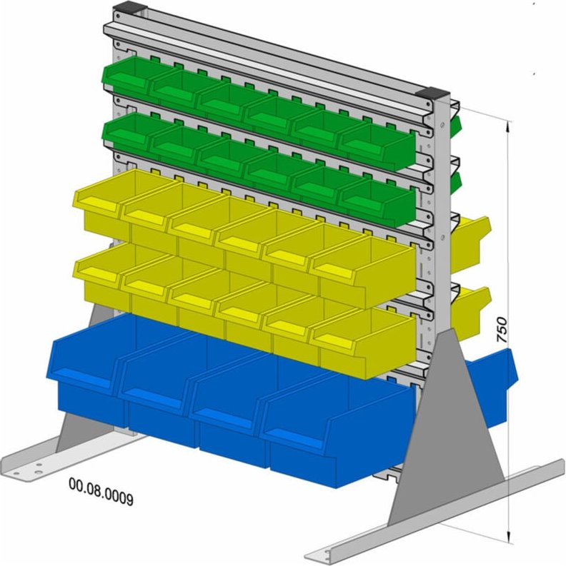 Standregal zweiseitig 56 Sichtboxen ps pulverbeschichtet lichtgrau, 720x750mm - Hünersdorff