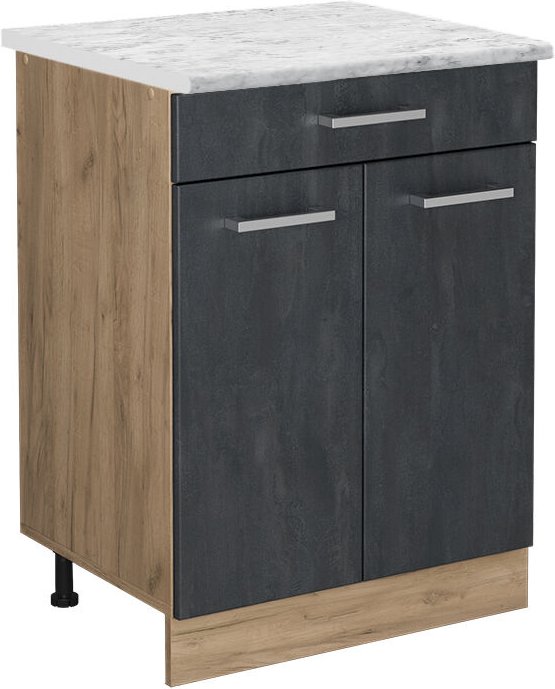 Küchenunterschrank R-Line, Schwarz Beton, 60 cm AP Marmor, Vicco