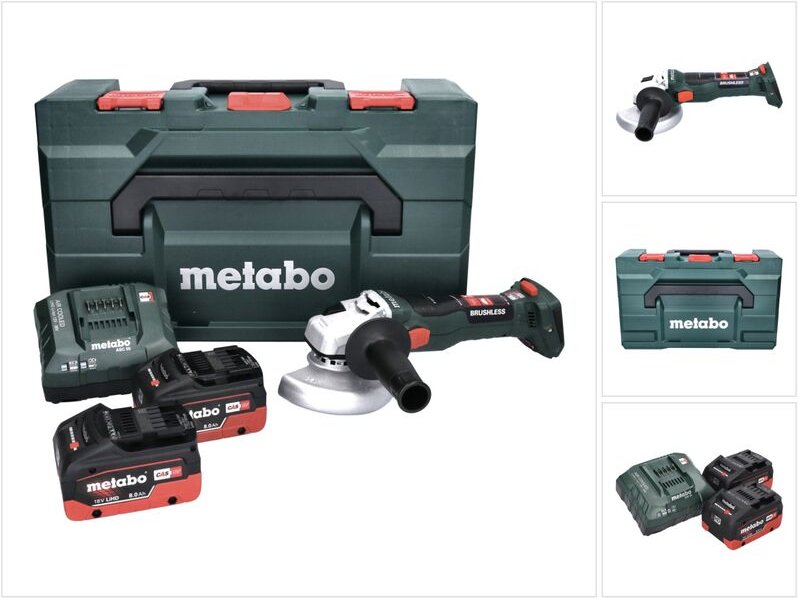 W 18 lt bl 11-125 Akku Winkelschleifer 18 v 125 mm Brushless + 2x Akku 8,0 Ah + Ladegerät + x - Metabo