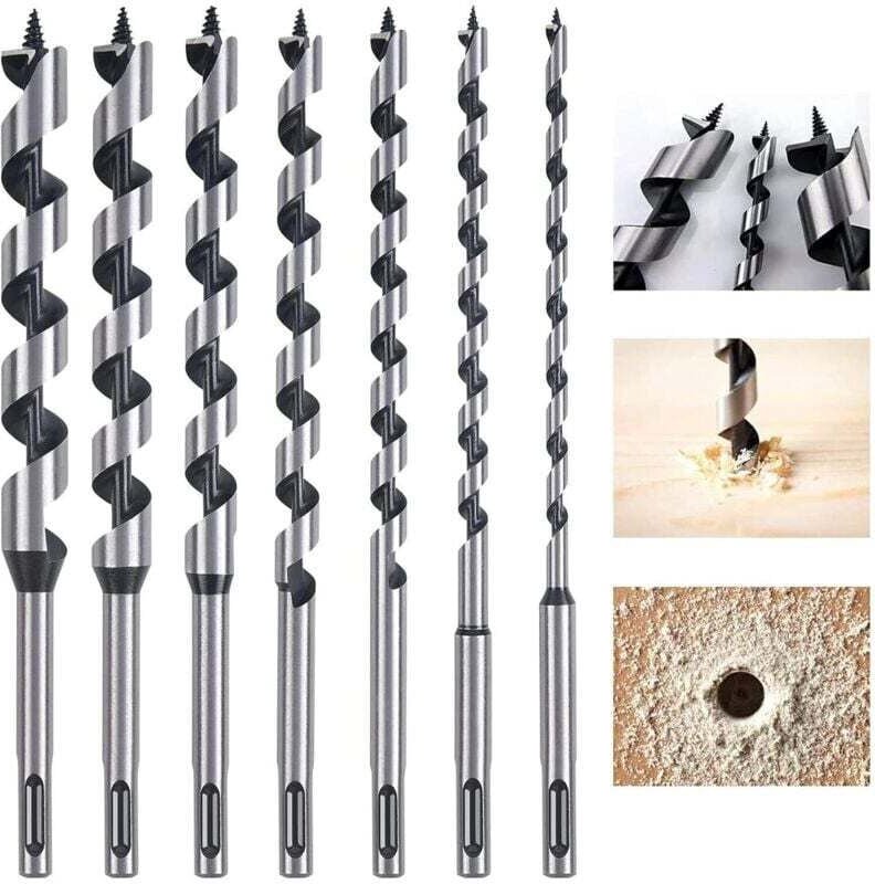 YMYNY Holzspiralbohrer, 7-teiliges SDS-Plus-Holzbohrer-Set aus Kohlenstoffstahl, Holzbearbeitungs-Werkzeugsatz, Werkzeug...