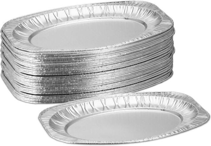 Relaxdays - Servierplatten Alu, 40er Set, BxT: 35 x 24 cm, ovale Catering Platten, Tropfschalen indirektes Grillen, silb...