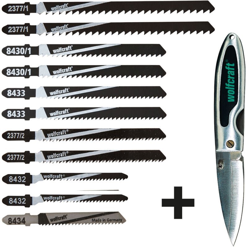 Stichsägeblätter-Set mit Taschenmesser 11 Stück + Taschenmesser Stichsägeblätter - Wolfcraft