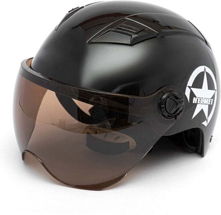 Casco de motocicleta semiabierto, tamaño ajustable, protección para la cabeza, unisex, negro