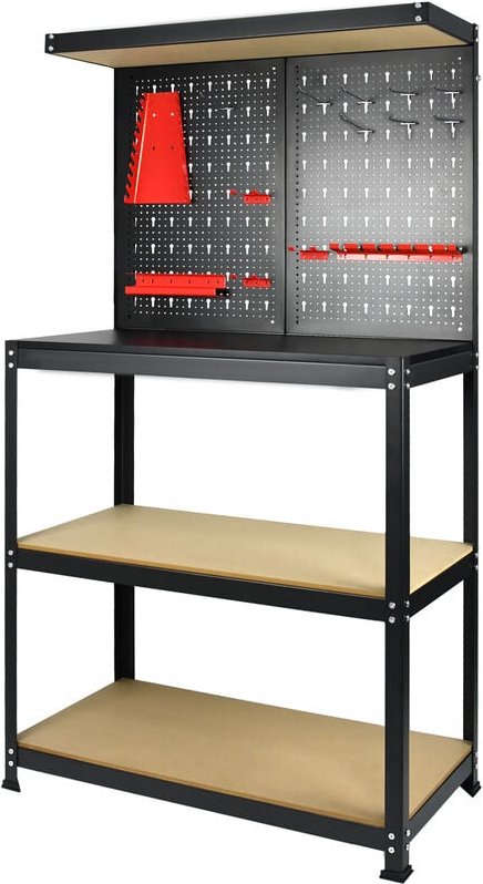 AUFUN 81 x 41 x 155 cm Werkbank Werkzeugbank mit Ablage, inkl.Werkstatteinrichtung, für Hand- und Heimwerker(Schwarz)