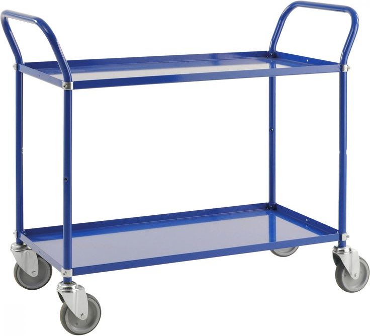 Kongamek Etagenwagen mit 2 Böden 900x540mm pulverbeschichtet in blau mit 24mm Rand ohne Bremse