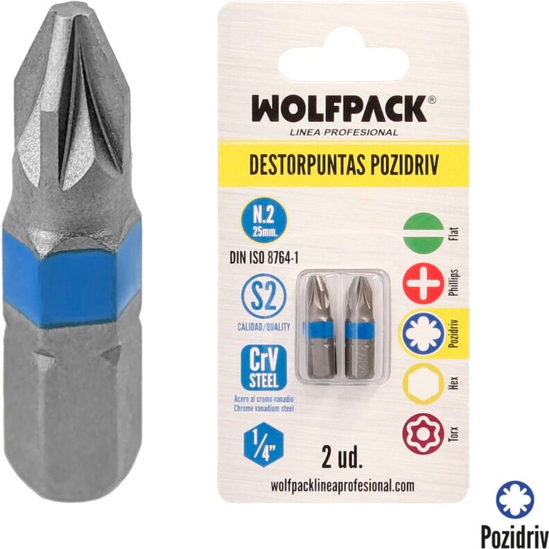 Pozidriv Bit-Entferner Nr. 2 (2 Stück) S2 Chrom-Vanadium-Stahl