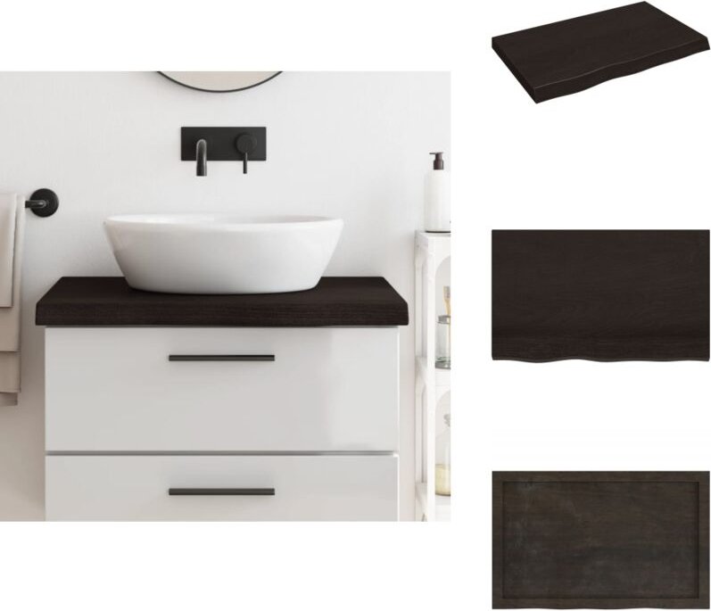 Waschtischplatte Dunkelbraun 80x50x(2-6)cm Massivholz Behandelt - Waschtischplatte - Eiche - Holzarbeitsplatte - Badreno...