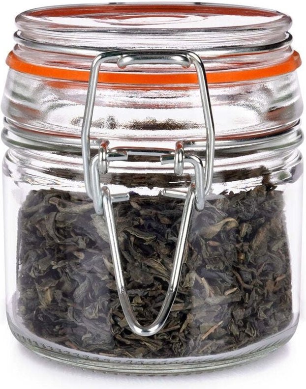Thick glass jar with patent closure and rubber seal