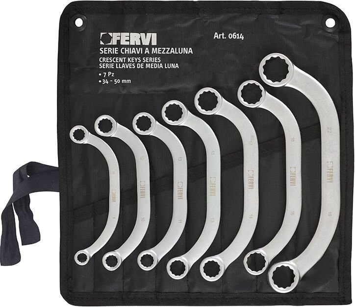 Satz mit 7 Halbmond-Ringschlusseln 8x10-19x22 Fervi 0614