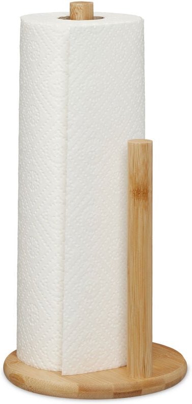 Relaxdays - Küchenrollenhalter stehend, Bambus, Rollenhalter mit Abrollstopp, HxD: 28 x 14,5cm, Küchenrollenständer, nat...