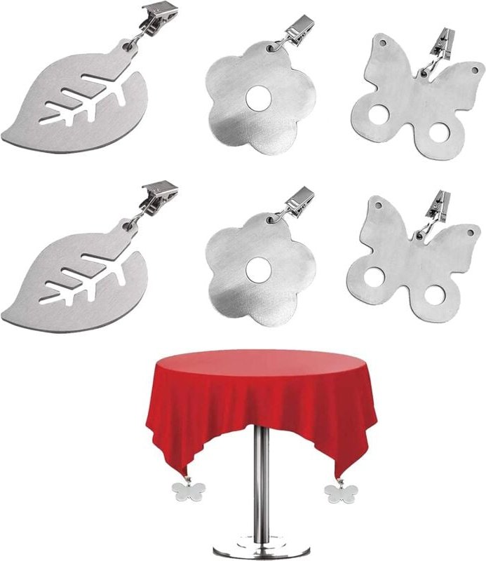 Thumbnail - Set mit 6 Edelstahl-Tischdeckenbeschwerern, silberne Tischdeckenklammern, Edelstahl-Schmetterlings-Tischdeckenklammern, ...