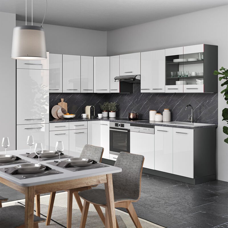 Thumbnail - Vicco - Eckküche Fame-Line, Weiß Hochglanz/Anthrazit, 227 x 60 cm ohne Arbeitsplatte