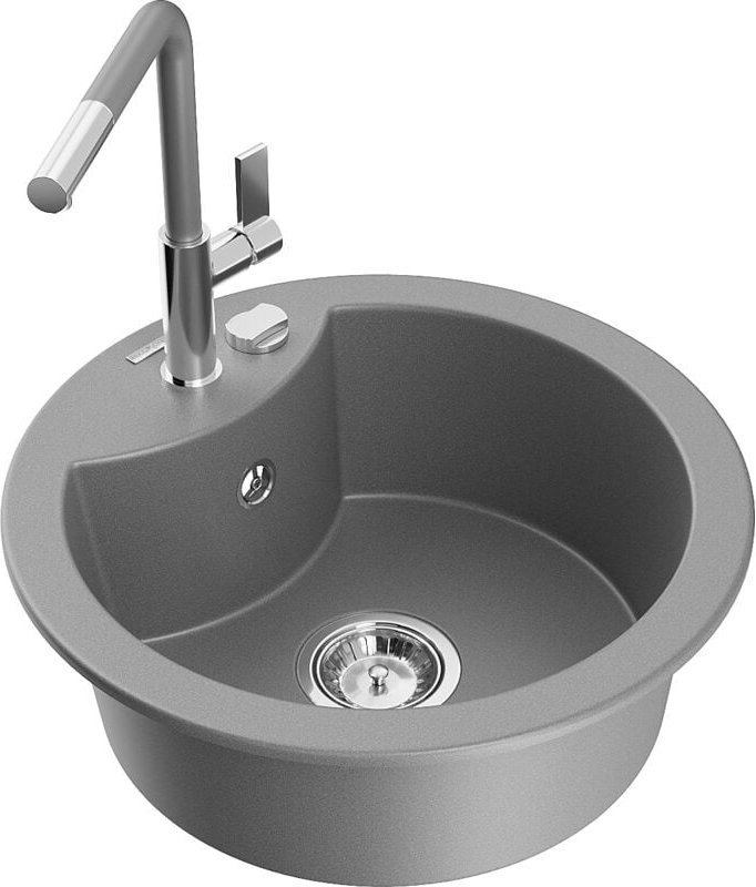 Diego 1-Becken-Granitspüle mit Mischbatterie Flora, Grau - 6512-71-670401-06 - Mexen