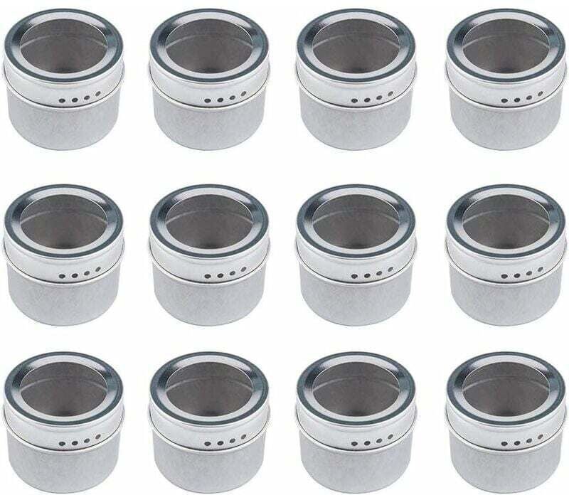 Lablanc - 12-teiliges Gewürzdosen-Set, rundes magnetisches Gewürzset, transparenter Deckel, schnelles Ausgießen, Kühlsch...