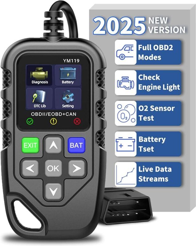 OBD2-Autodiagnosetool, Codeleser, Motorfehlerdiagnose, Batterietest, O2-Sensor, 13 Sprachen, für Fahrzeuge nach 1996