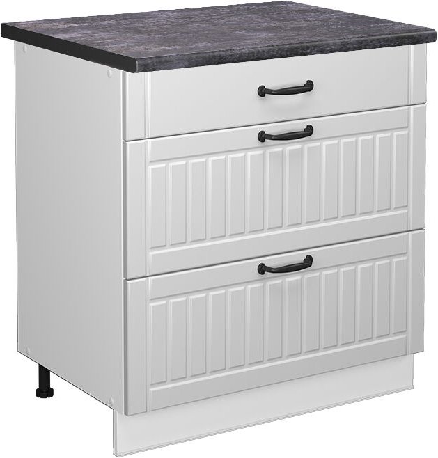 Thumbnail - Vicco - Küchenunterschrank Fame-Line, Weiß Landhaus, 80 cm mit 3 Schubladen, ap Anthrazit