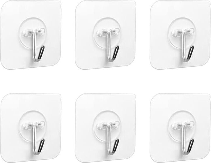 Memkey - Klebehaken – 6 Stück transparente selbstklebende Klebehaken 5 kg (max), zum Aufhängen von Badezimmer, Küche, De...