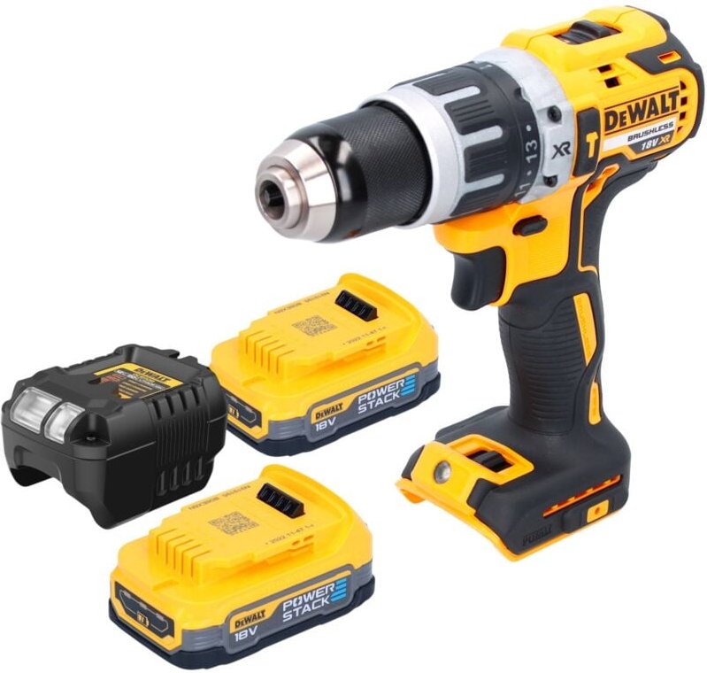 DeWalt DCD 796 E2 Akku Schlagbohrschrauber 18 V 70 Nm Brushless + 2x Powerstack Akku 1,7 Ah + Ladegerät