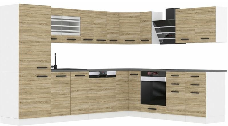 Thumbnail - Küchenzeile Küchenblock Küche L-Form Julie Küchenmöbel mit Griffe, Einbauküche ohne Elektrogeräten mit Hängeschränke und...