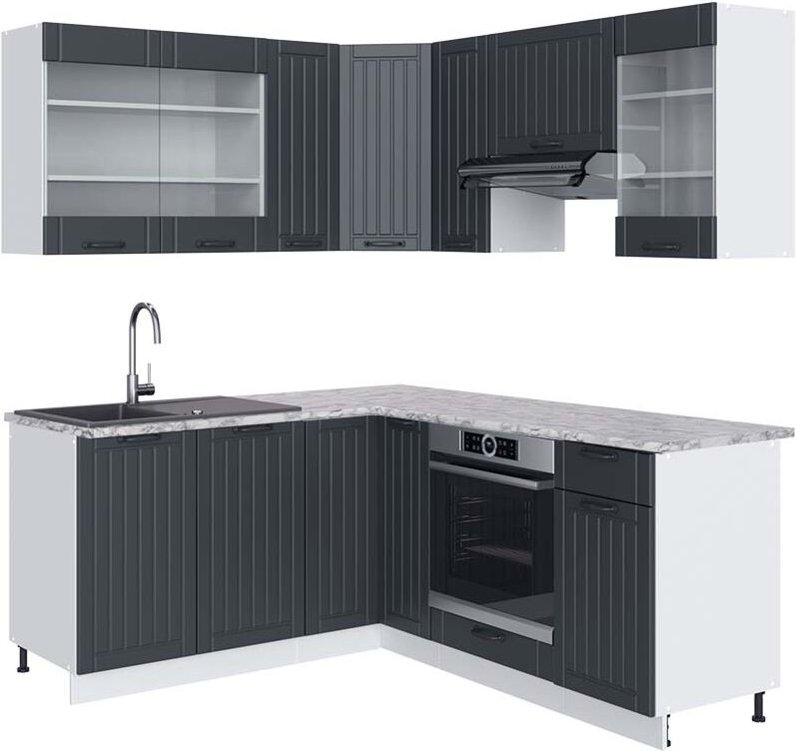 Vicco - Eckküche Fame-Line, Anthrazit Landhaus/Weiß, 160 x 190 cm , ap Marmor