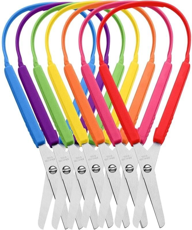 7-teilige bunte Schlaufenschere, Kinderschere für Rechts- und Linkshänder mit abgerundeten Spitzen, kindersicher, Stoffn...