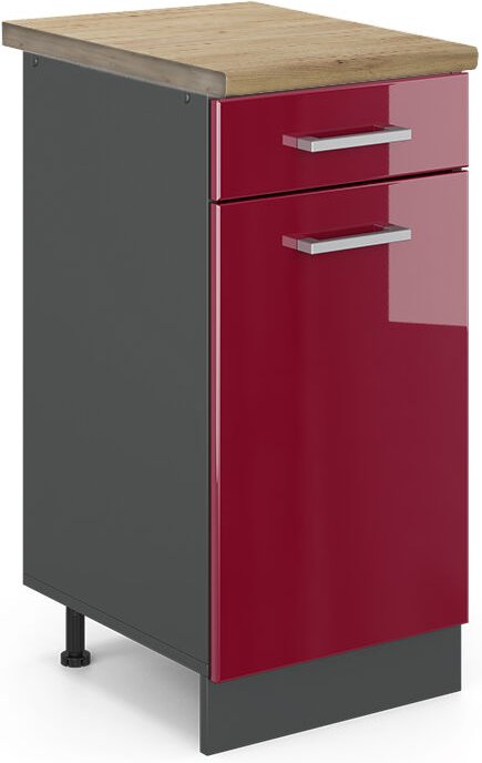 Vicco - Küchenunterschrank R-Line, Bordeaux Hochglanz, 40 cm , ap Eiche
