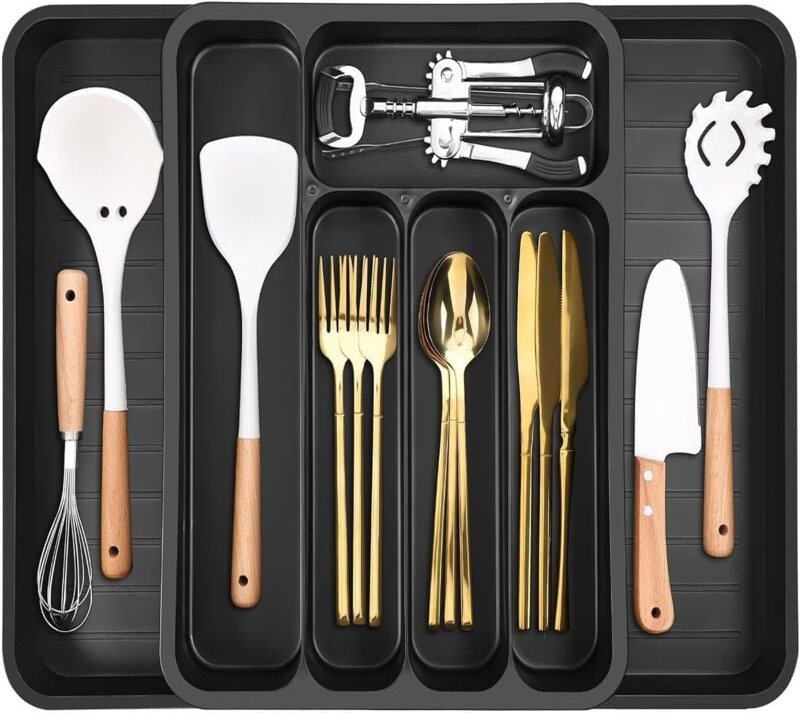 Csparkv - 1 Stück erweiterbarer Besteckschubladen-Organizer zur Aufbewahrung, großer Küchenschubladen-Organizer für Küch...