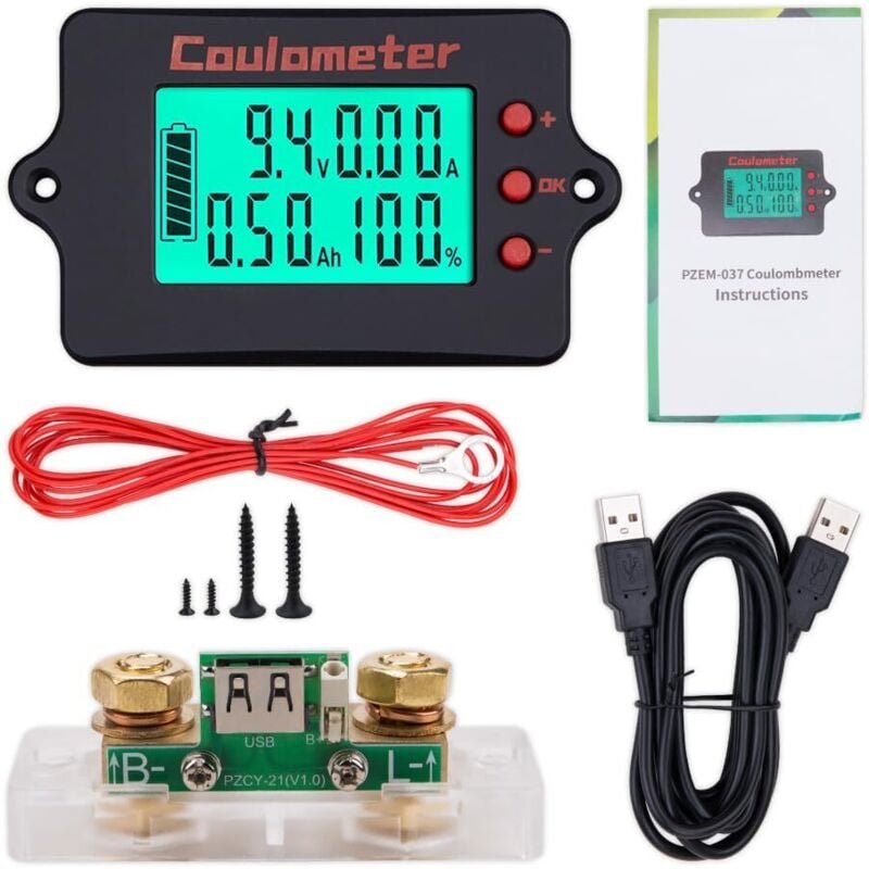 1 Stück 8–120 V 100 A USB-Coulometer, digitaler Batteriekapazitätstester und Voltmeter/Amperemeter mit Shunt für Elektro...
